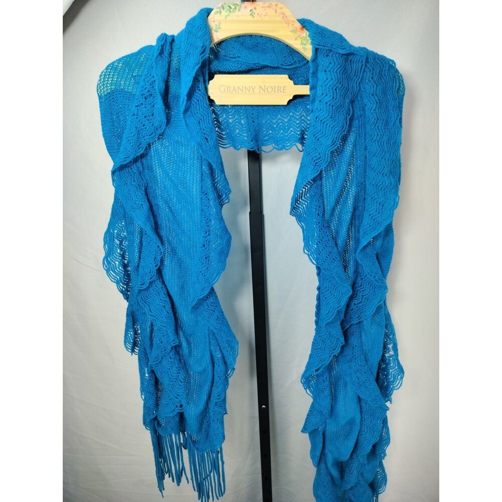 Knitted Acrylic Sashay Scallop & Ruffled Crochet Layer Scarf, OS